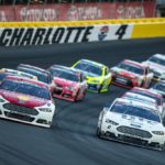 car racing toward the finish line at the coca cola 600