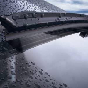 closeup of car windshield wiper