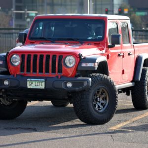 red jeep parked outside
