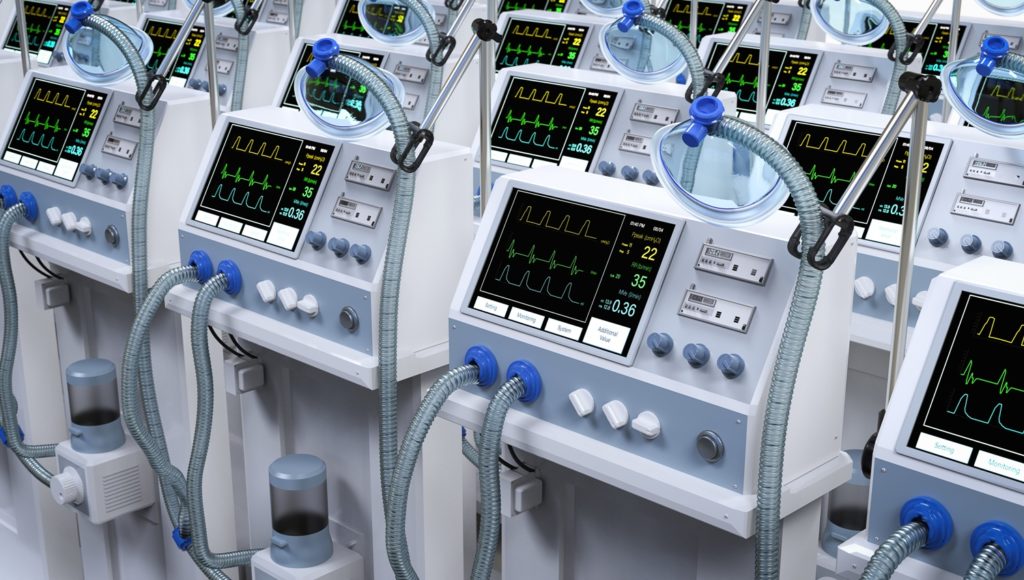 Ventilators lined up in the hospital