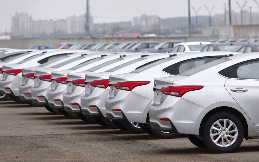 Surplus of Hyundai cars parked in port
