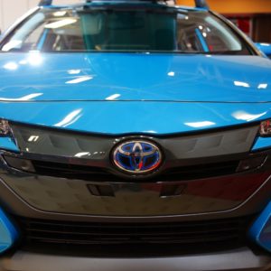 closeup of blue toyota prius fascia