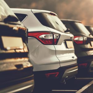 SUVs parked in dealership lot
