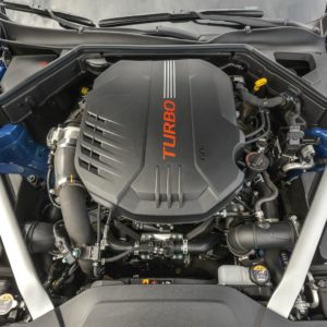 closeup of kia stinger engine