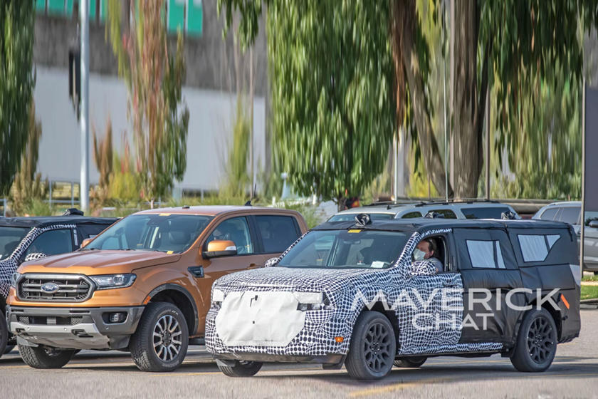 spy photo of new ford maverick parked side by side ford ranger