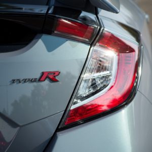 closeup of honda civic type r emblem