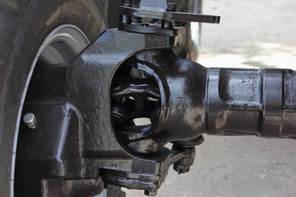 closeup of a steering knuckle on a vehicle