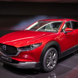 red mazda cx 30 on display