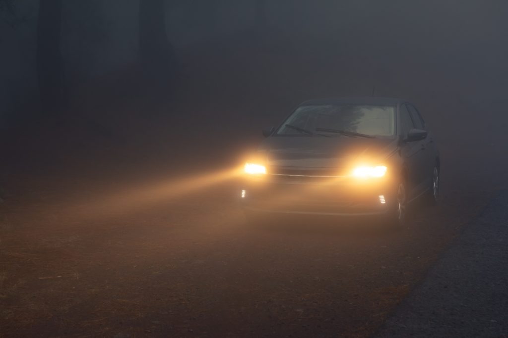car with headlights on