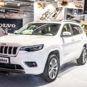 white jeep cherokee on display
