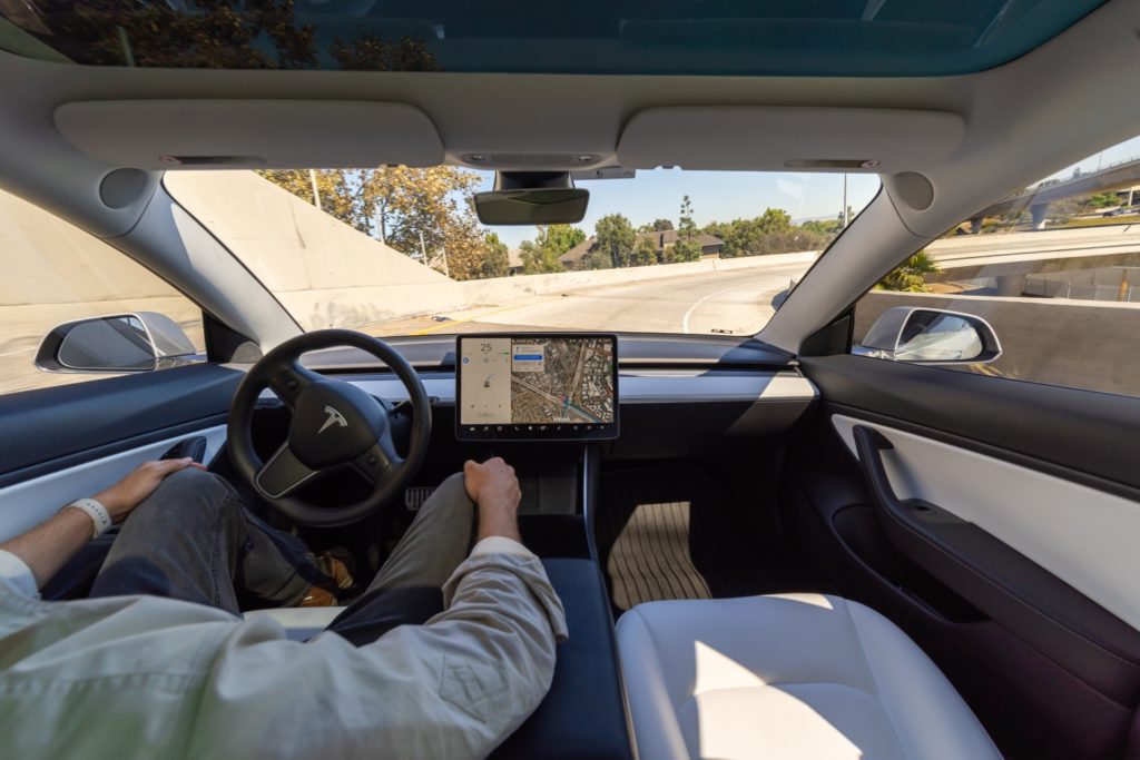 man driving a tesla