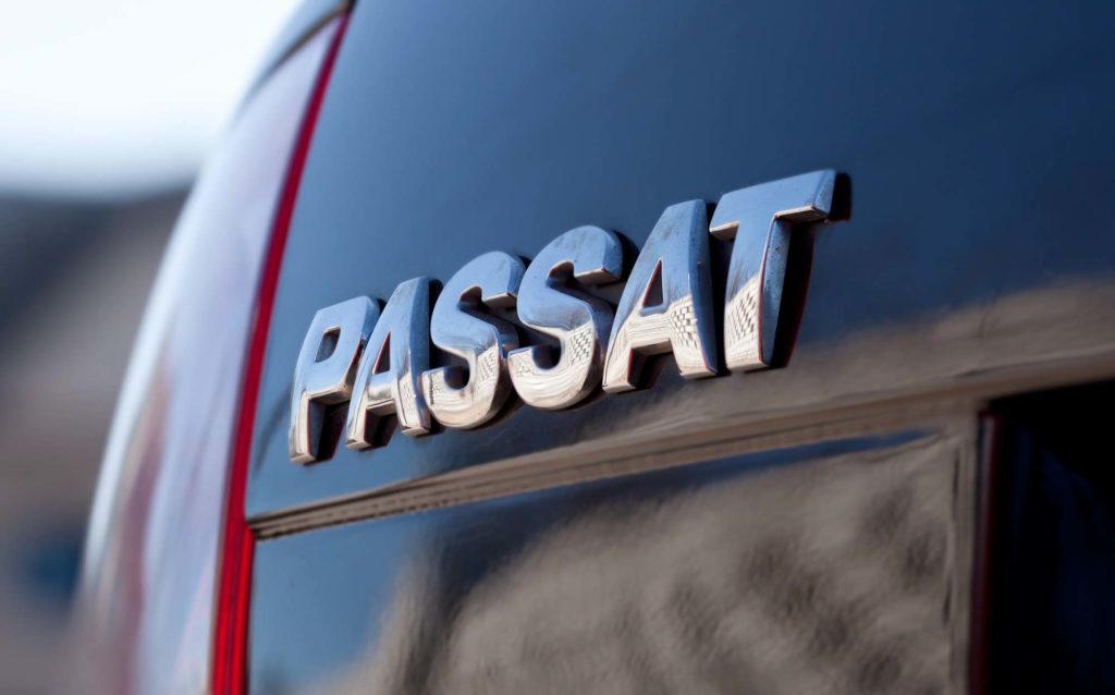 Volkswagen Passat logo in focus