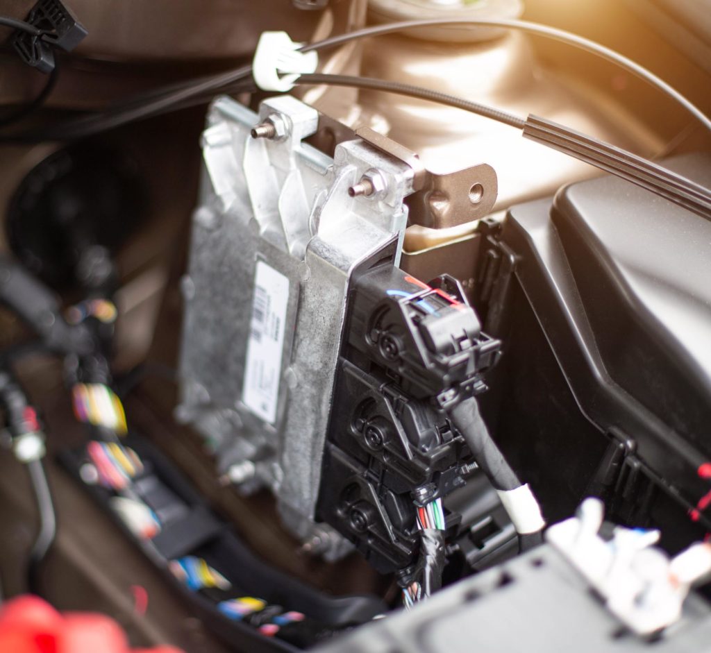 automotive electronic engine control unit close up