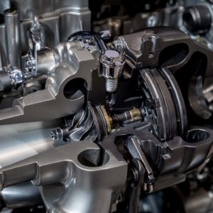 Engine turbocharger cutaway focused