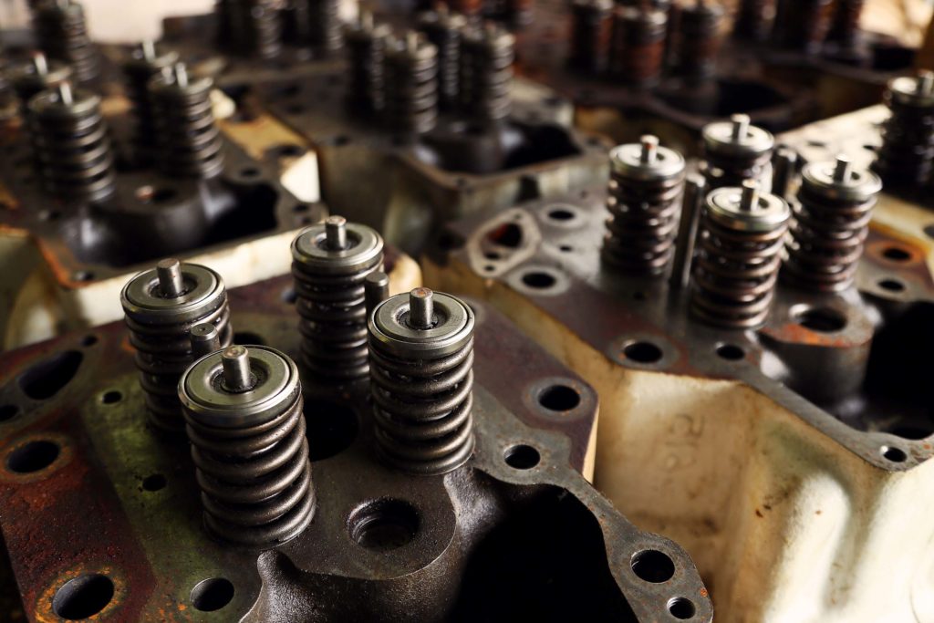 car engine exhaust valve and intake valve visible