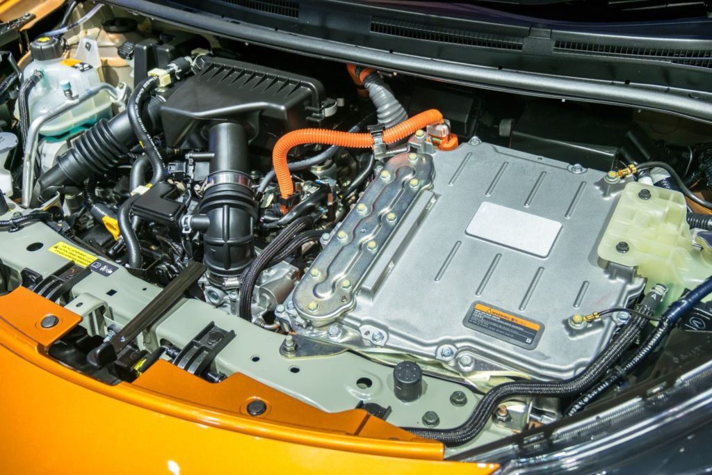 underhood of a hybrid car