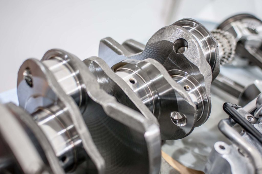 crankshaft of a car engine focused