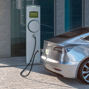 car ev in a charging station