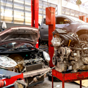 car engine on table after engine swap