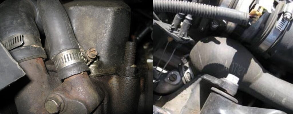 visible cracked or swollen hoses of car