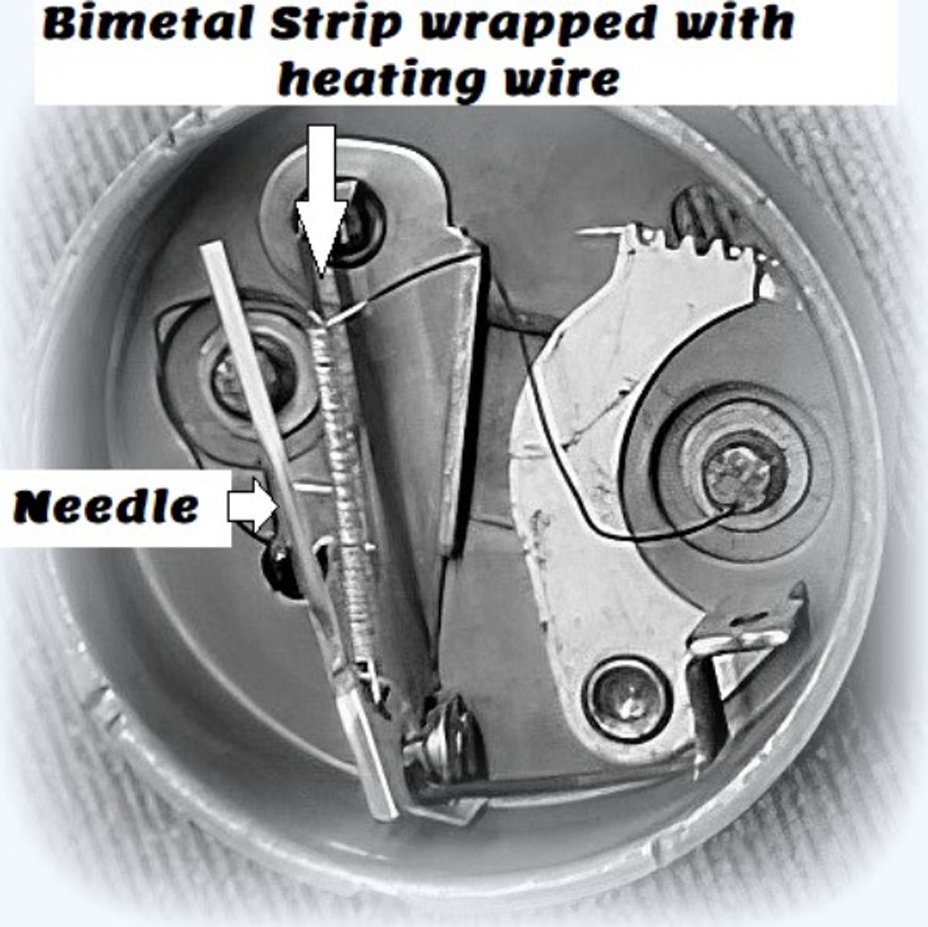 analog fuel level gauge with bimetal strip