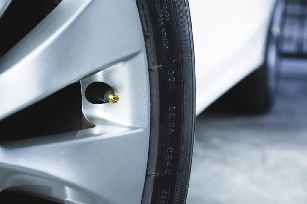 car tire valve stem closeup