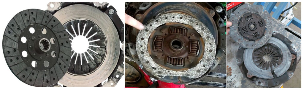 progression between a good worn out and destroyed car clutch