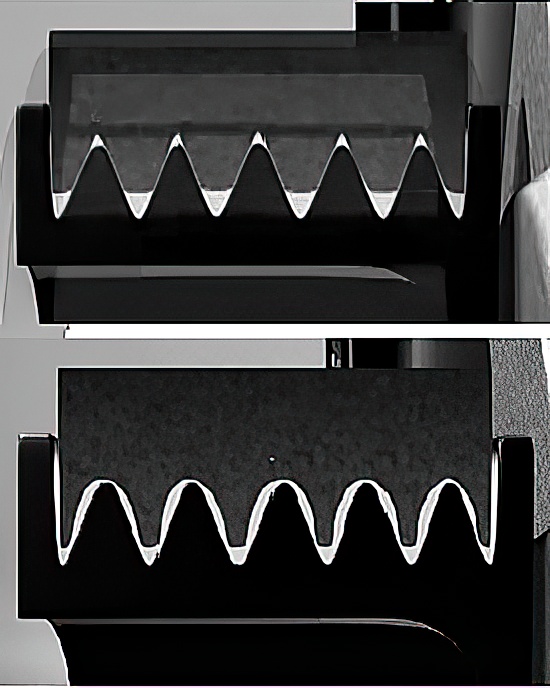 cross section of a serpentine belt and its pulley mating