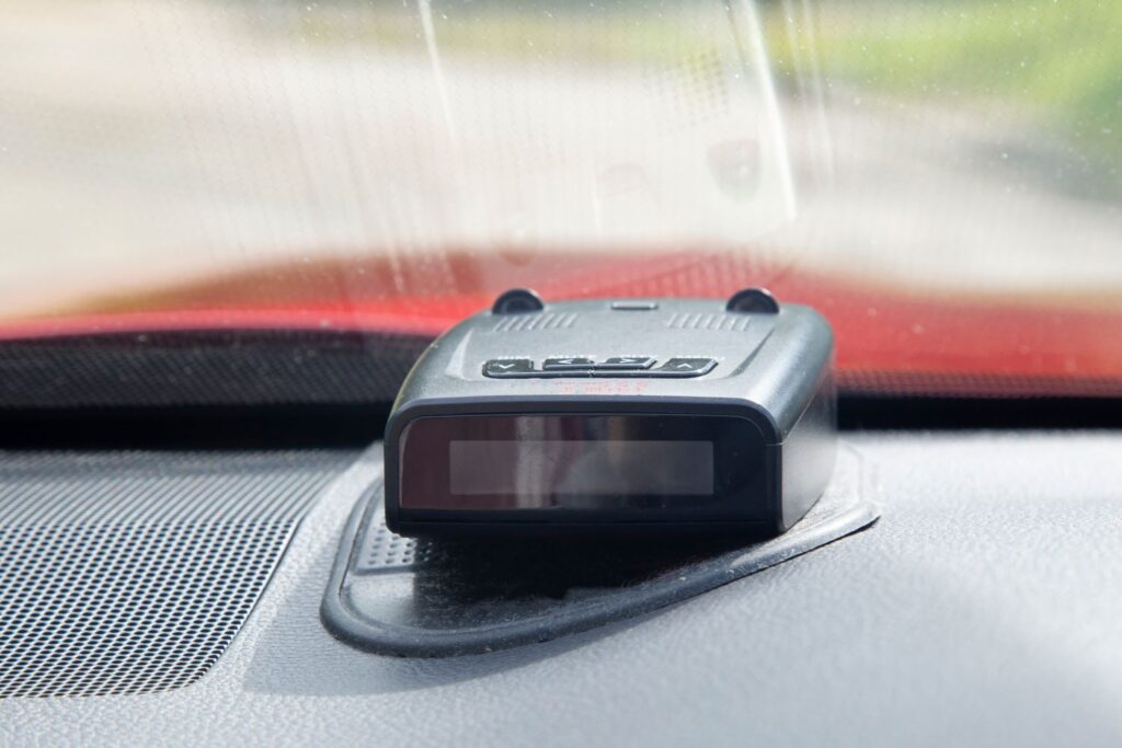 close up shot of a dash mounted radar detector