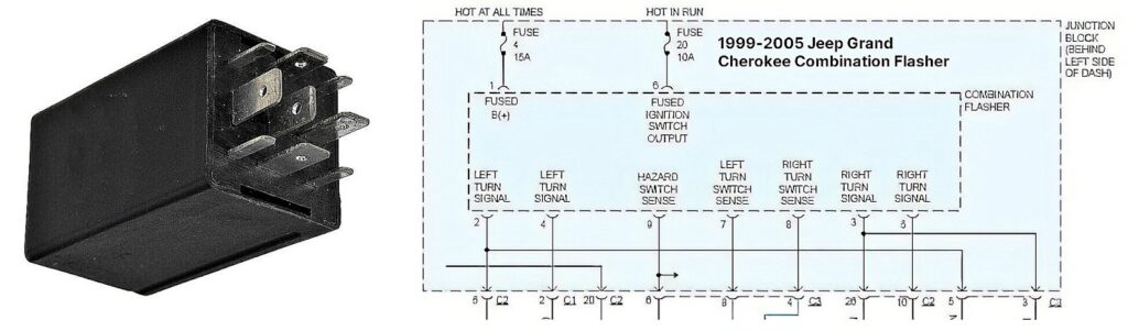 diagram of a 1999 2005 jeep grand cherokee combination flasher circuit