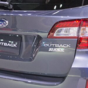 rear of a subaru outback with pzev logo