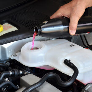 pouring of car coolant antifreeze