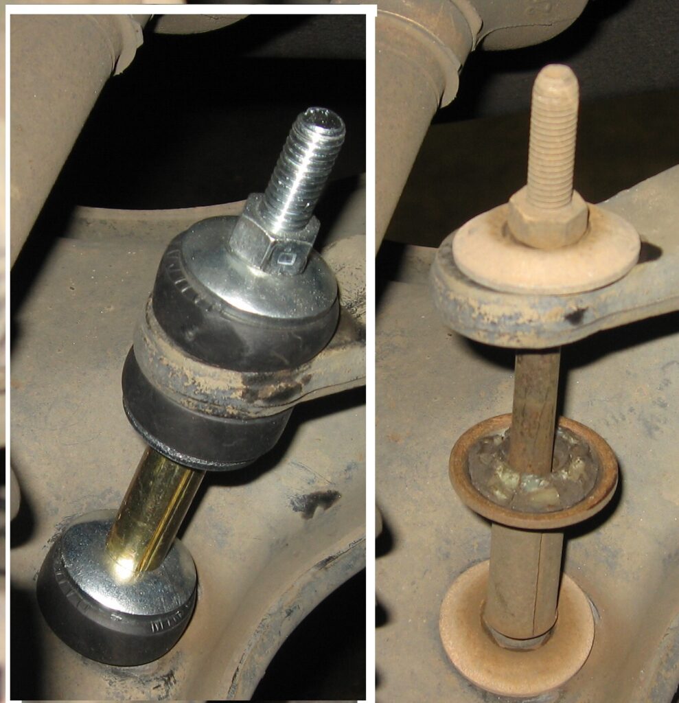 worn out sway bar link and a new replacement