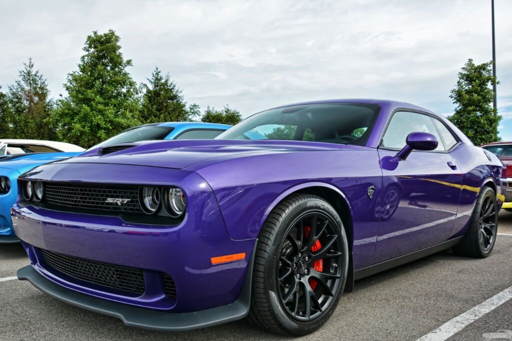 image of a purple 2015 dodge challenger hellcat