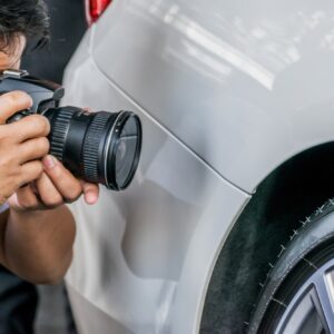 man photographing car detail