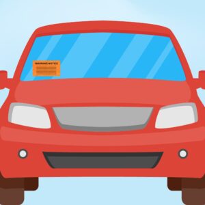 red car with orange sticker