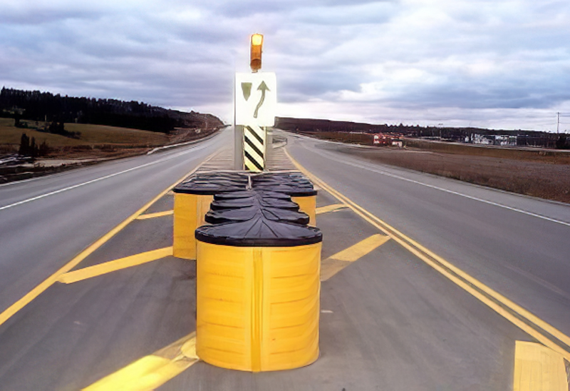 crash barrels filled with water or sand and salt