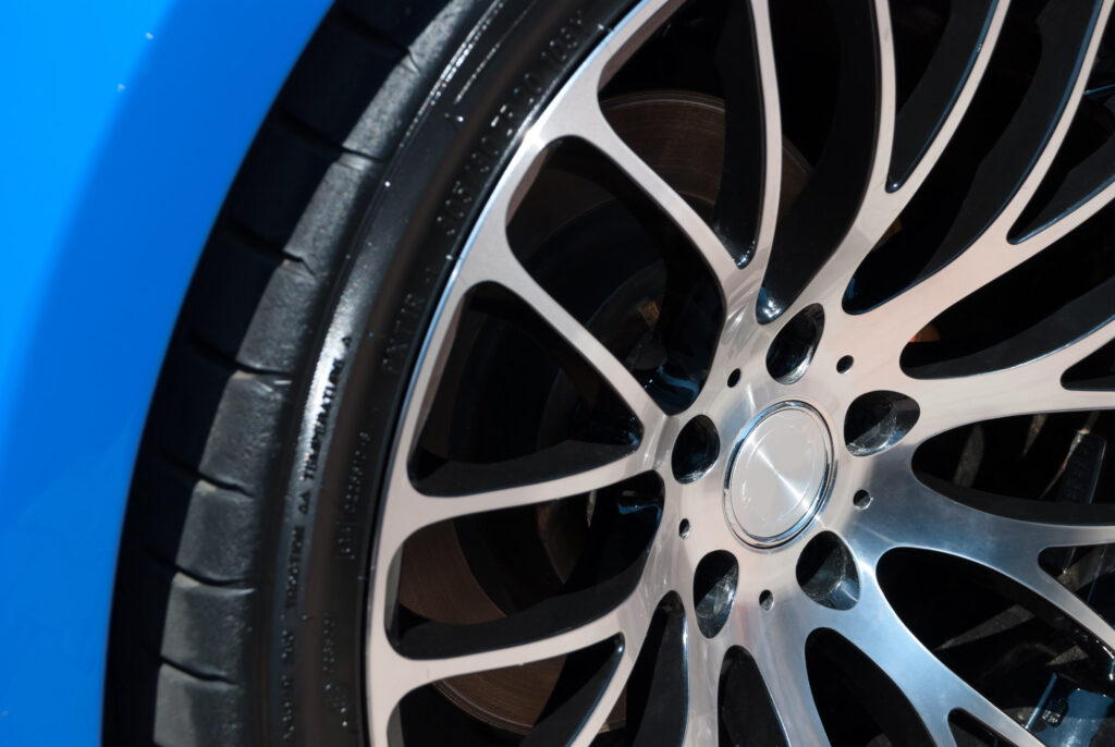 wheel rim of a blue car