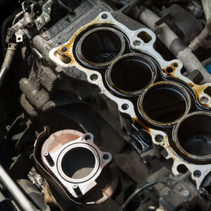 cylinder block of the four cylinder engine with carbon buildup