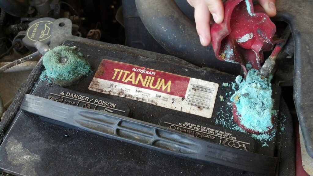 dirty battery terminals in need of cleaning