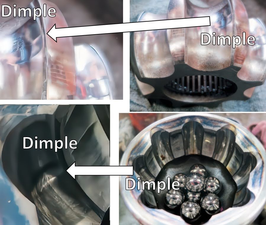photos showing the dimples the balls roll through while the vehicle is turning