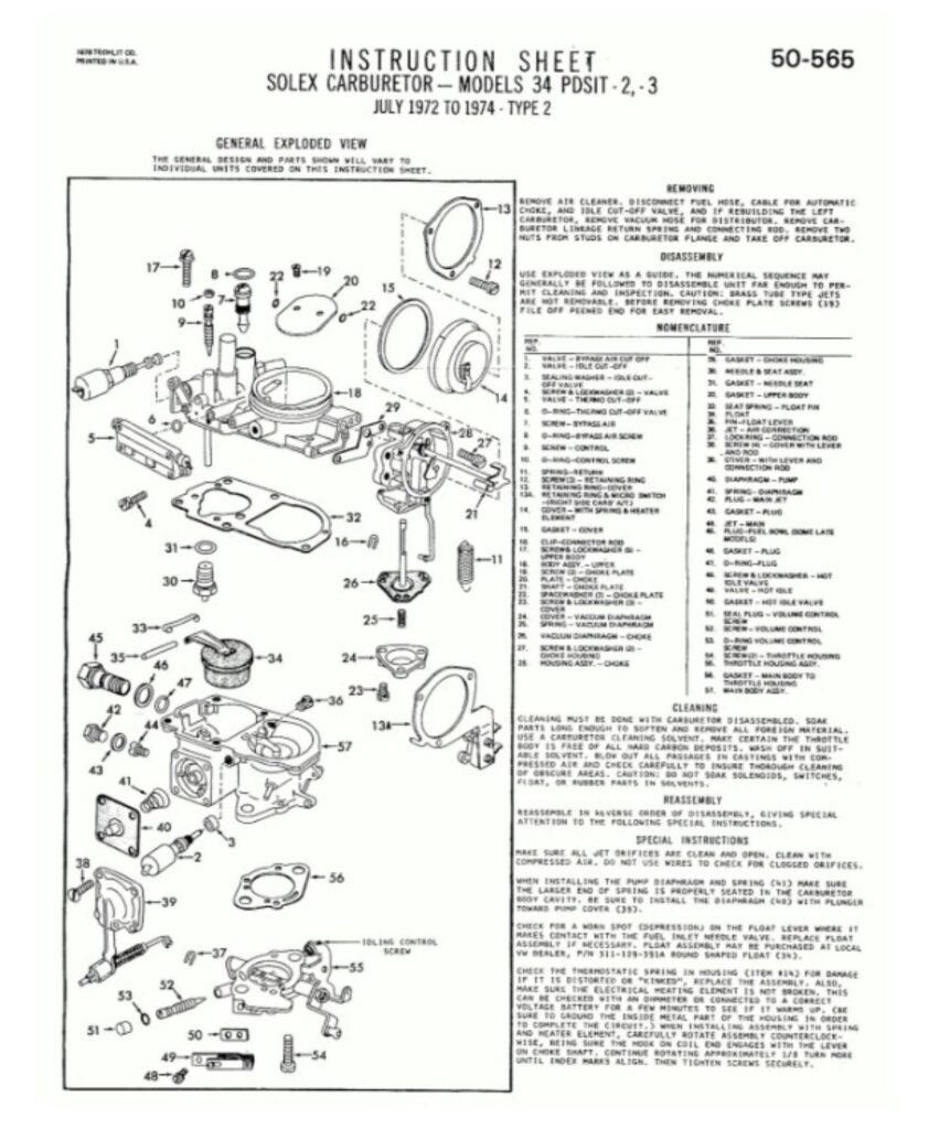 image of an old carburetor instruction sheet