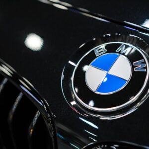 close up shot of a bmw logo