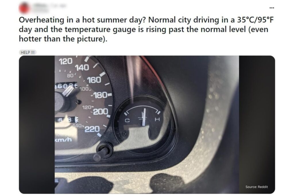 car temp gauge showing engine overheating
