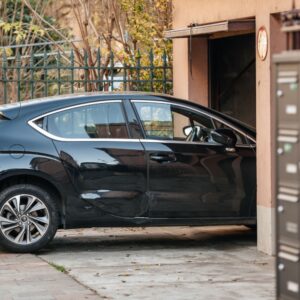 black car in a garage
