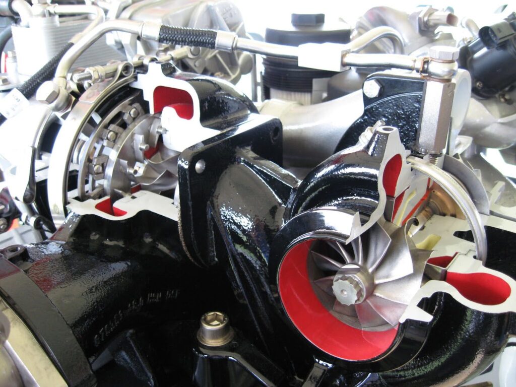dual turbocharger setup on a 6.4l power stroke