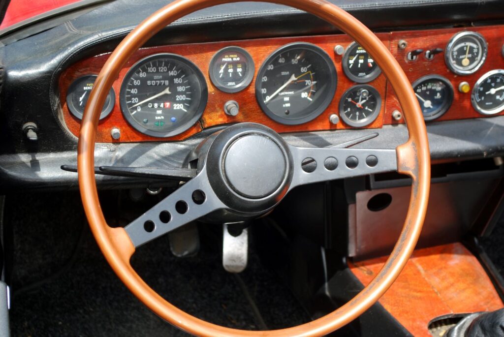 2 spoke steering wheel of a vintage car