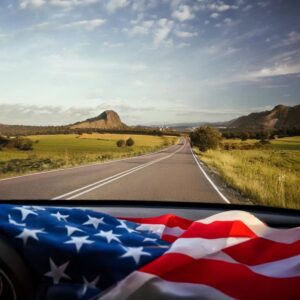 us flag and road