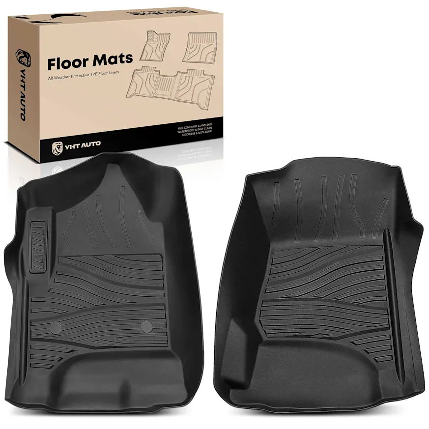 YHT Auto YHTFM10020 2 Pcs Front Black TPE textured Floor Mats
