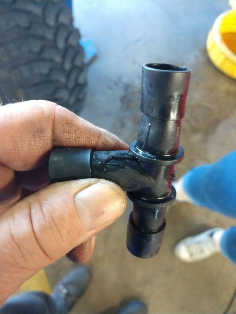 replacing a plastic tee with a hardware store part that is not designed to carry hot coolant
